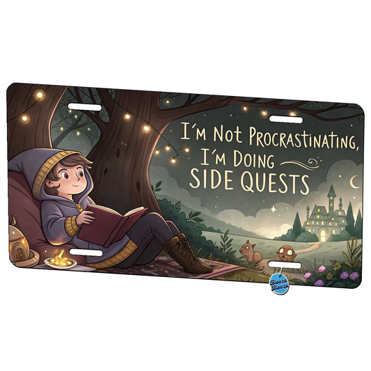 I'm Not Procrastinating Doing Side Quests Funny Fantasy Metal Vanity Novelty Tag License Plate for Trucks Cars SUVs