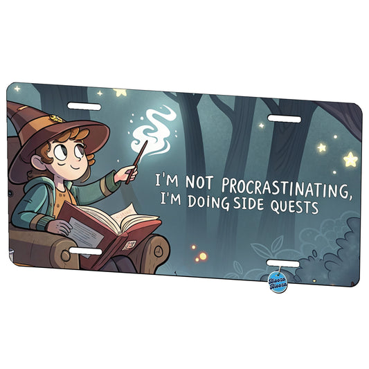 I'm Not Procrastinating Doing Side Quests Funny Witch Metal Vanity Novelty Tag License Plate for Trucks Cars SUVs