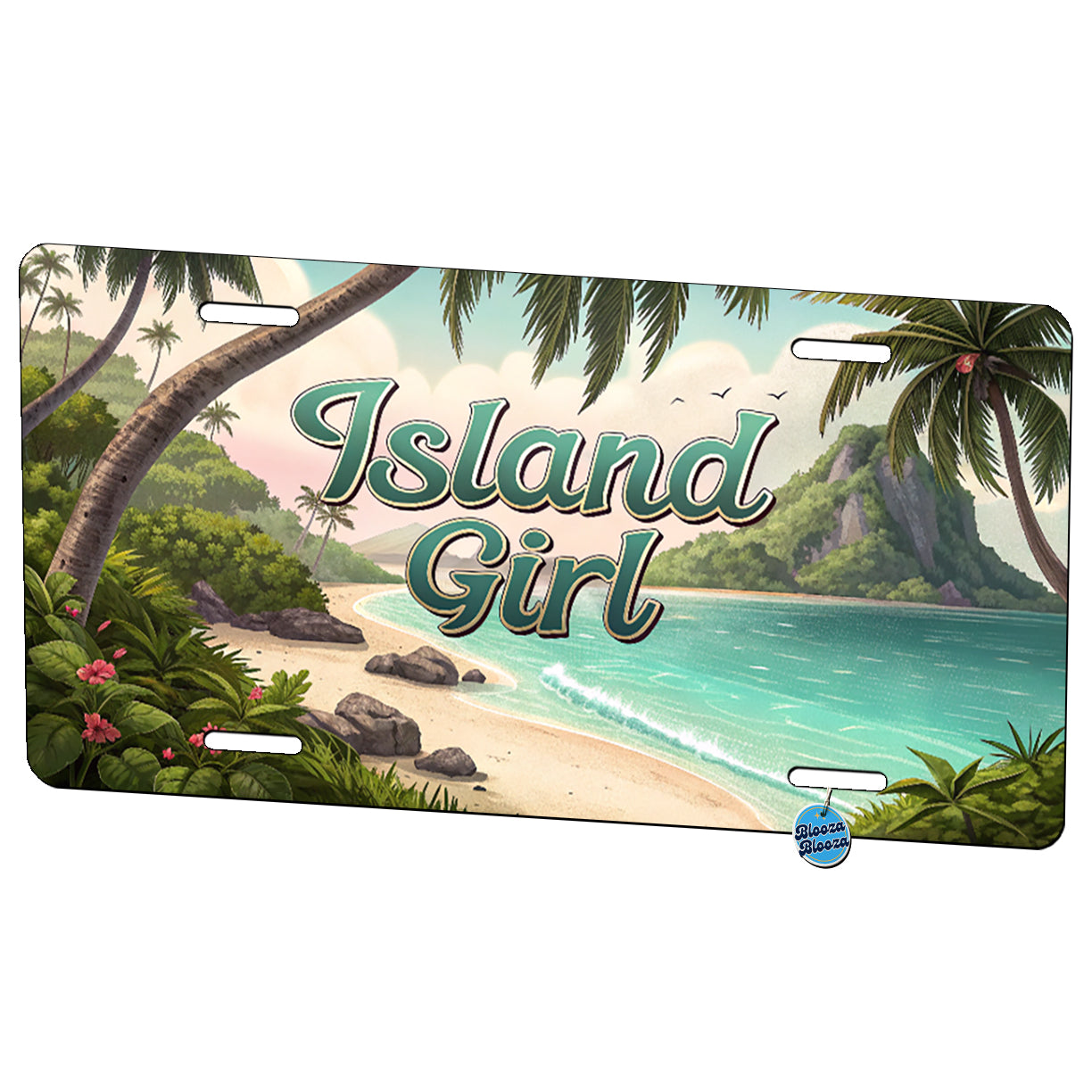 Island Girl Tropical Beach Palm Trees Metal Vanity Novelty Tag License Plate for Trucks Cars SUVs