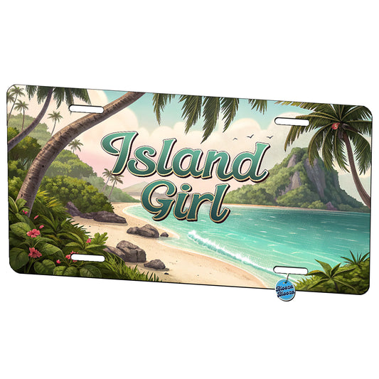 Island Girl Tropical Beach Palm Trees Metal Vanity Novelty Tag License Plate for Trucks Cars SUVs