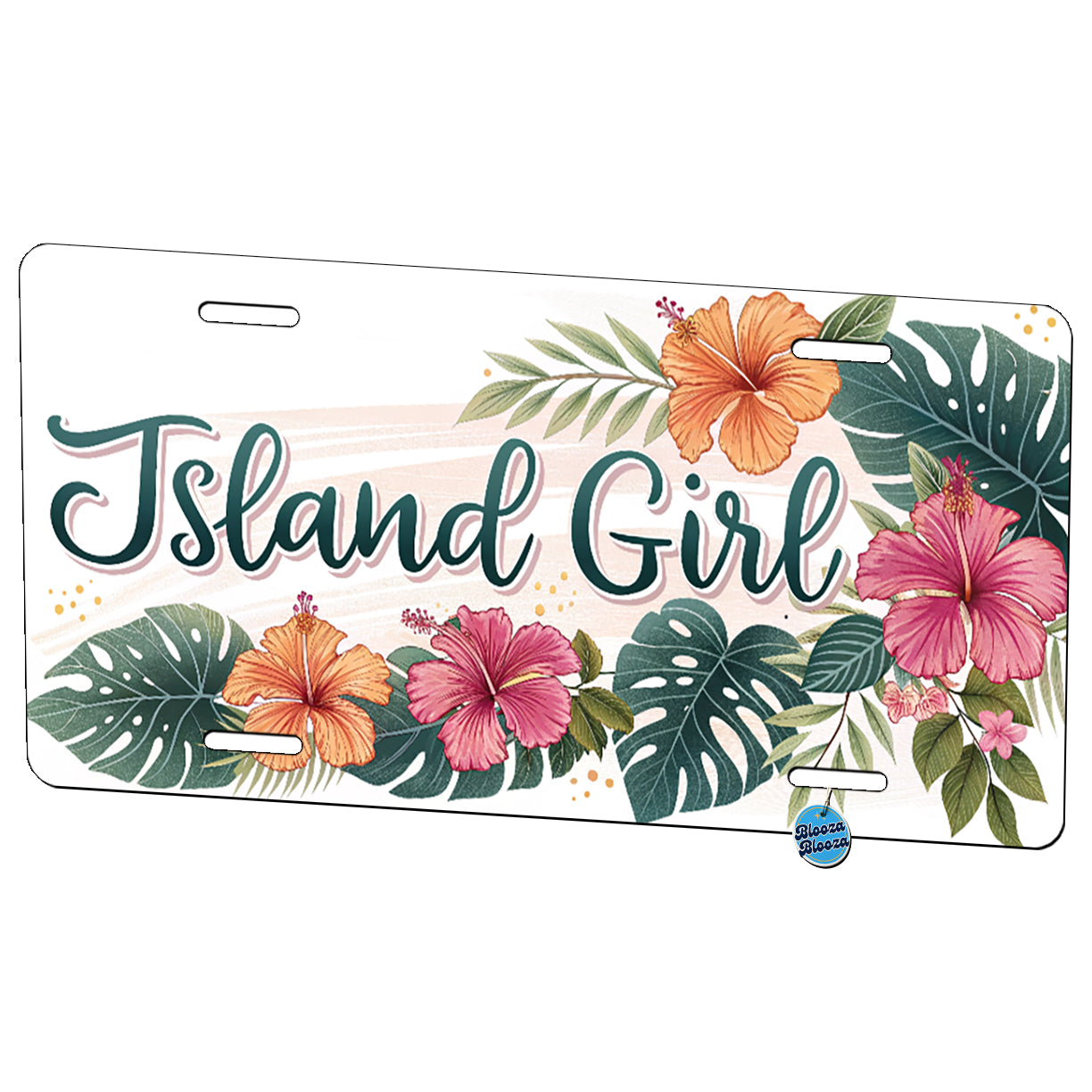 Island Girl Tropical Hibiscus Flowers Metal Vanity Novelty Tag License Plate for Trucks Cars SUVs