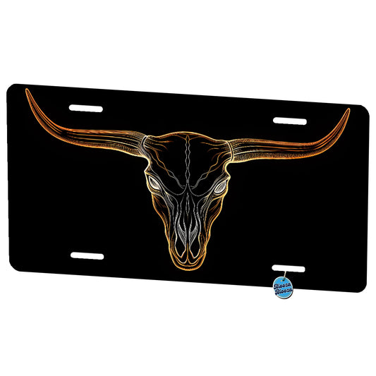 Longhorn Cattle Skull Outline Metal Vanity Novelty Tag License Plate for Trucks Cars SUVs