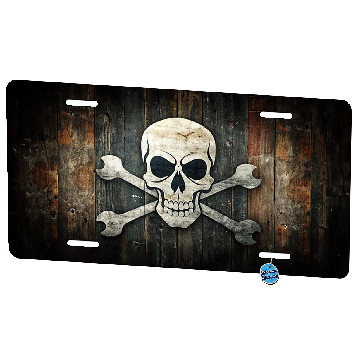 Pirate Skull And Crossbones Jolly Roger Rustic Planks Metal Vanity Novelty Tag License Plate for Trucks Cars SUVs