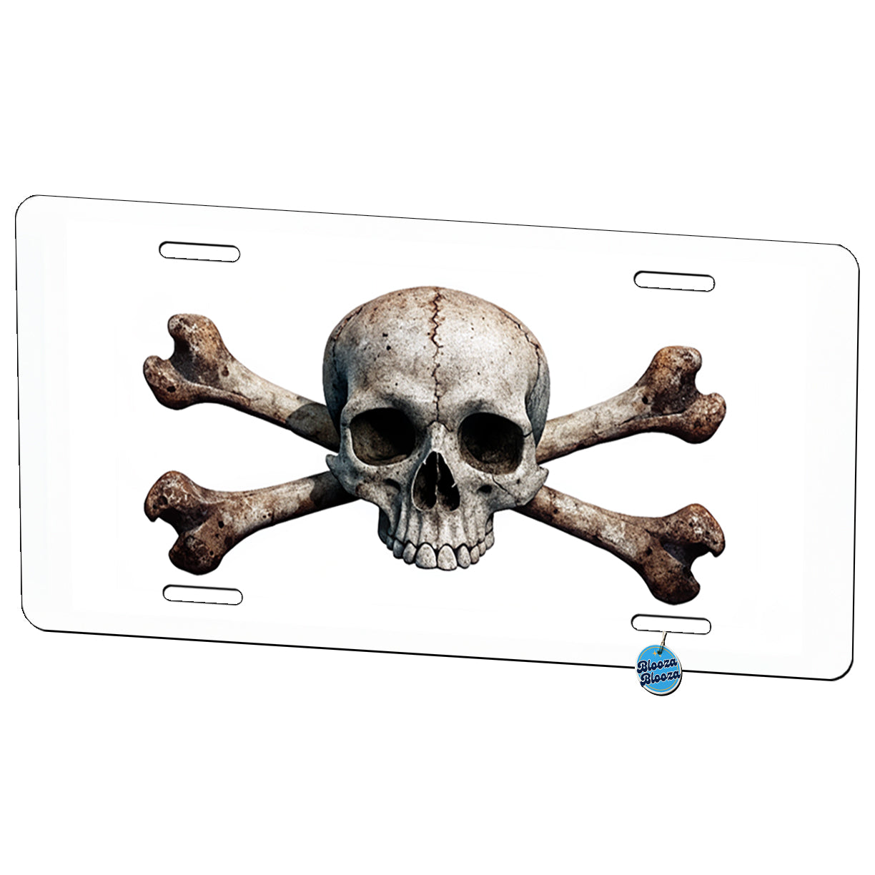 Pirate Skull And Crossbones on White Metal Vanity Novelty Tag License Plate for Trucks Cars SUVs