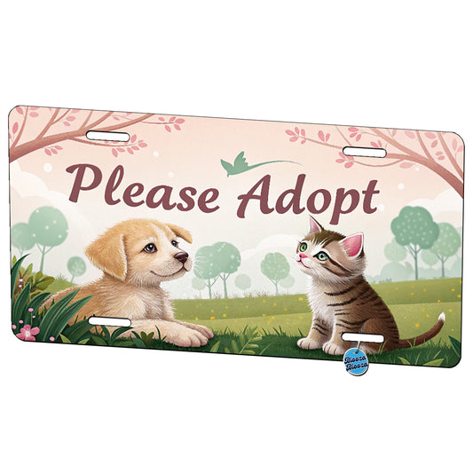 Please Adopt Animal Pet Dog Cat Rescue Metal Vanity Novelty Tag License Plate for Trucks Cars SUVs