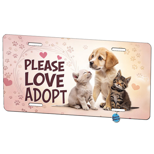 Please Love Adopt Animal Pet Rescue Adoption Metal Vanity Novelty Tag License Plate for Trucks Cars SUVs