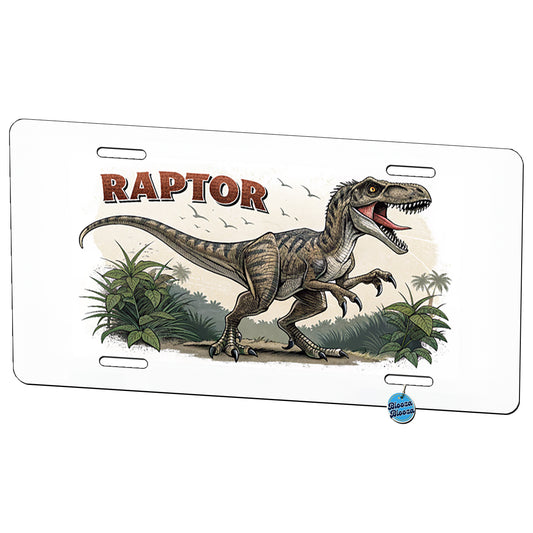 Raptor Dinosaur Cartoon Metal Vanity Novelty Tag License Plate for Trucks Cars SUVs