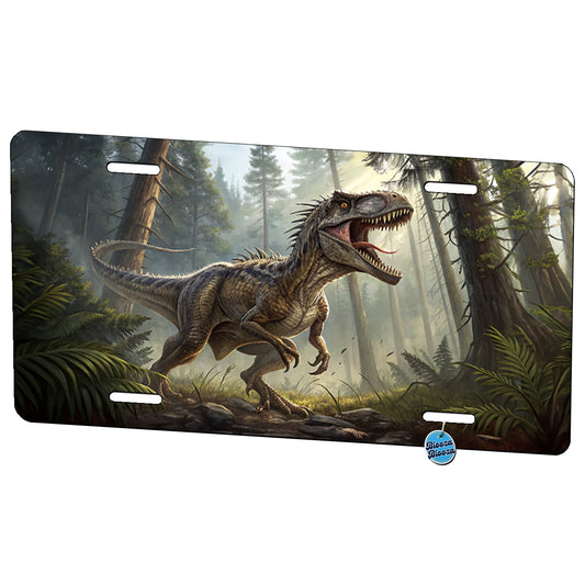 Raptor Dinosaur In Forest Metal Vanity Novelty Tag License Plate for Trucks Cars SUVs