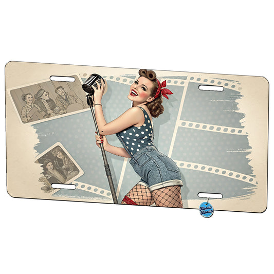 Rockabilly Retro 50's Pin-Up Girl Metal Vanity Novelty Tag License Plate for Trucks Cars SUVs