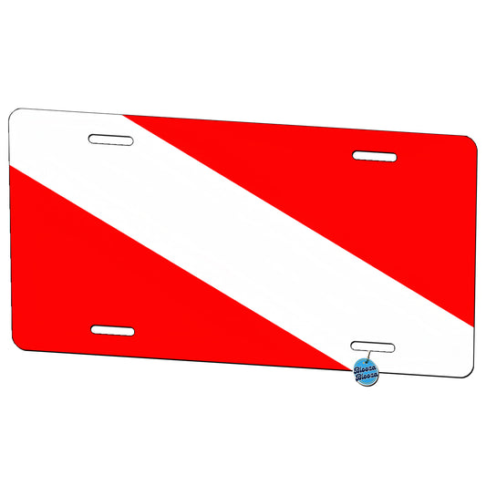 Scuba Diving Flag Red White Diver Down Metal Vanity Novelty Tag License Plate for Trucks Cars SUVs