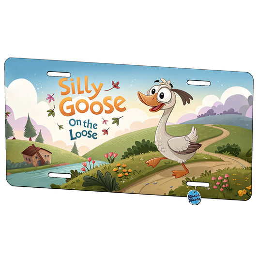 Silly Goose On The Loose Funny Cartoon Metal Vanity Novelty Tag License Plate for Trucks Cars SUVs