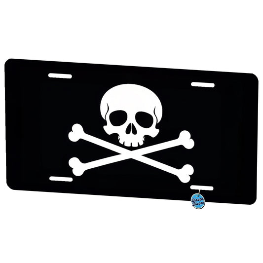 Skull And Crossbones Jolly Roger Pirate Flag Black And White Metal Vanity Novelty Tag License Plate for Trucks Cars SUVs
