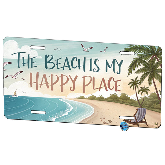 The Beach Is My Happy Place Funny Tropical Metal Vanity Novelty Tag License Plate for Trucks Cars SUVs