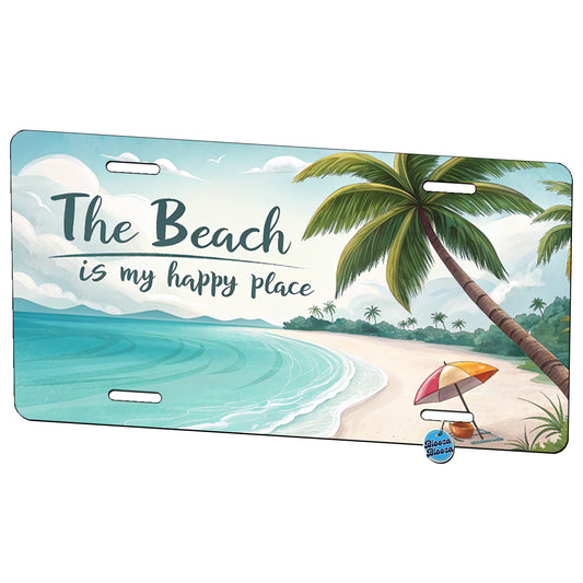 The Beach Is My Happy Place Tropical Metal Vanity Novelty Tag License Plate for Trucks Cars SUVs