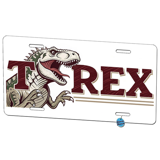 Tyrannosaurus T-Rex Dinosaur Cartoon Metal Vanity Novelty Tag License Plate for Trucks Cars SUVs