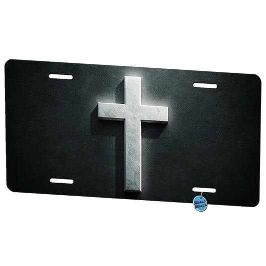 White Cross On Dark Background Religious Metal Vanity Novelty Tag License Plate for Trucks Cars SUVs