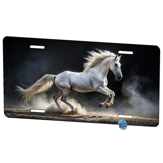 White Horse Galloping Metal Vanity Novelty Tag License Plate for Trucks Cars SUVs