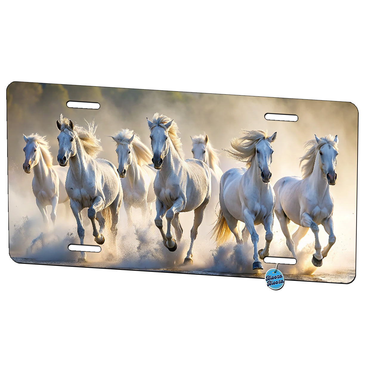 White Horses Galloping Out Of The Mist Metal Vanity Novelty Tag License Plate for Trucks Cars SUVs