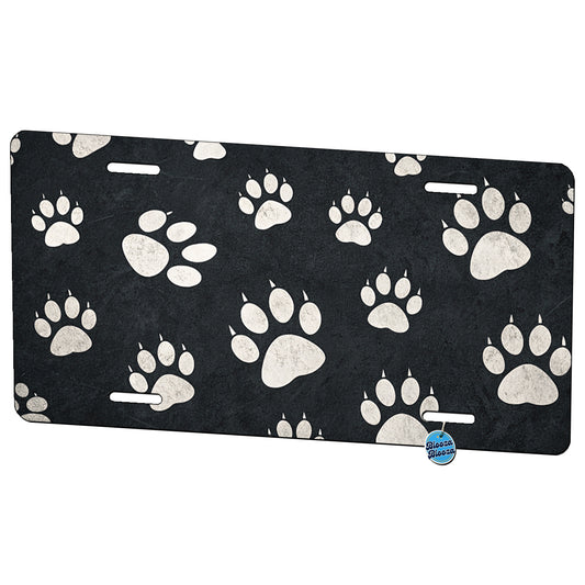 White Paw Prints On Black Pattern Metal Vanity Novelty Tag License Plate for Trucks Cars SUVs