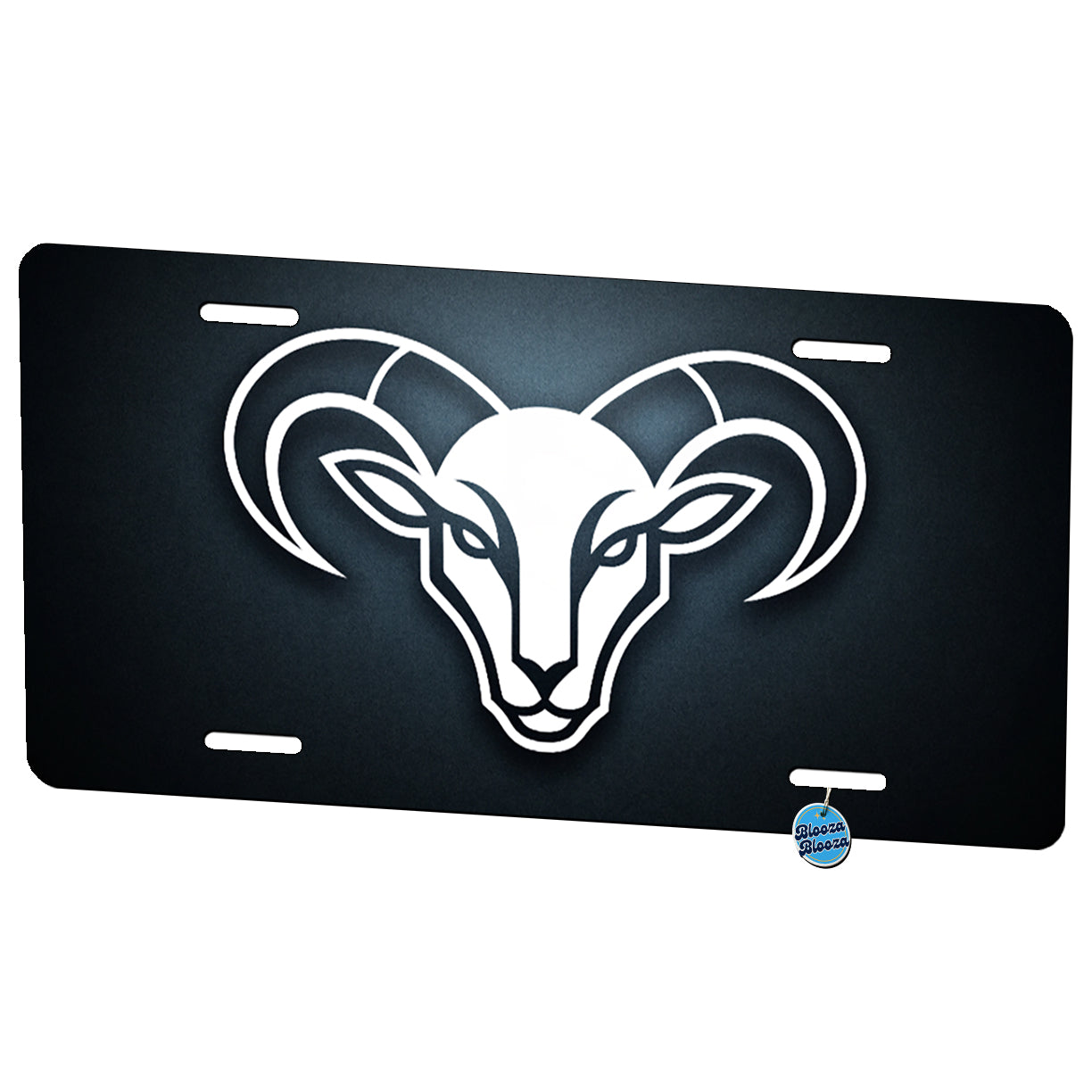 White Ram Head Illustration Outline Metal Vanity Novelty Tag License Plate for Trucks Cars SUVs