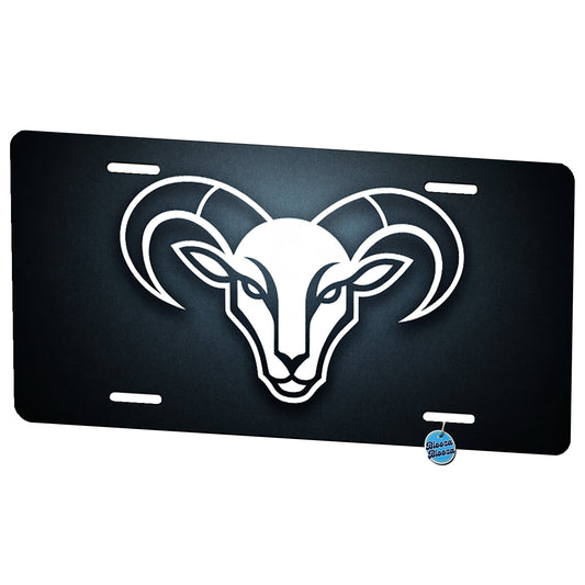 White Ram Head Illustration Outline Metal Vanity Novelty Tag License Plate for Trucks Cars SUVs