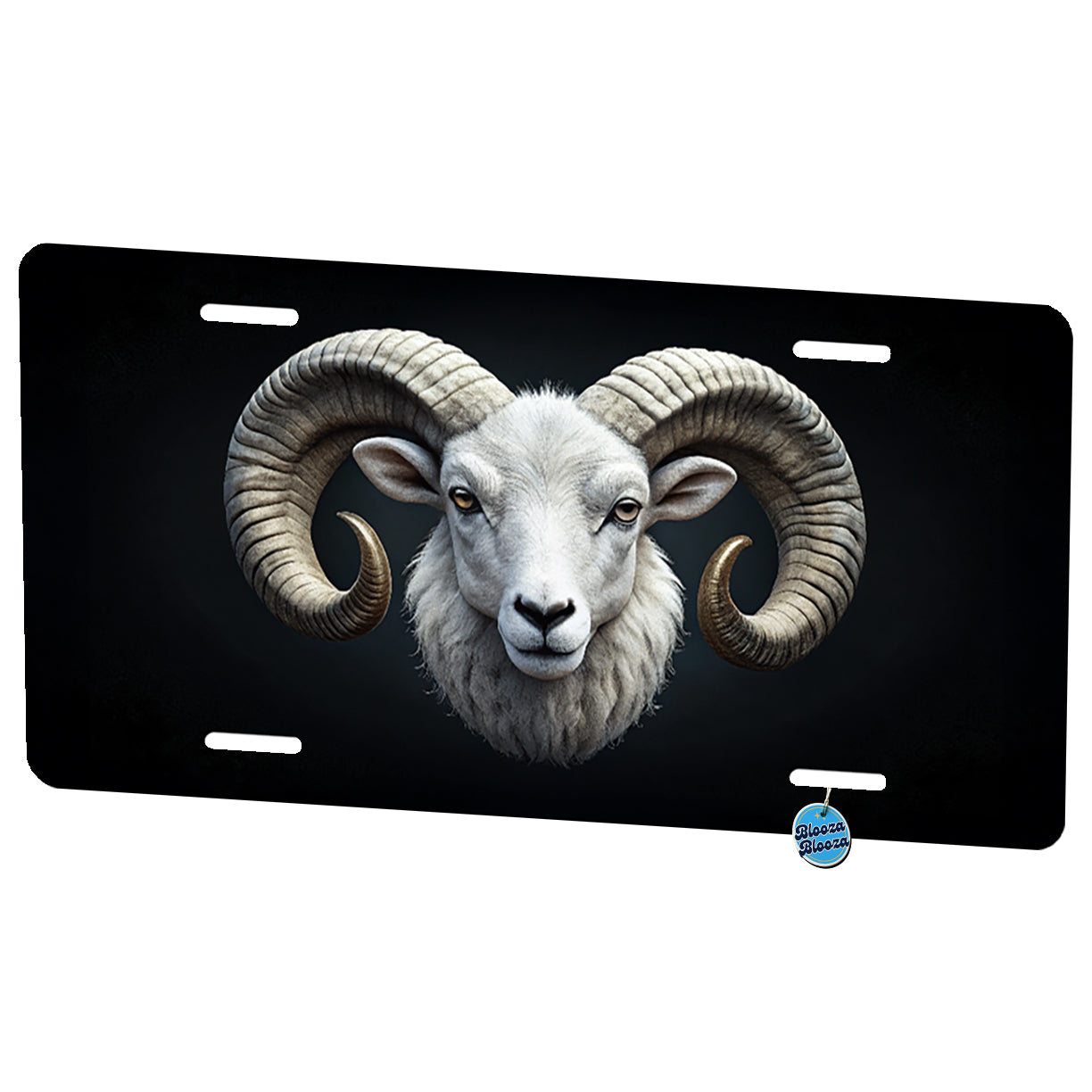 White Ram Head Metal Vanity Novelty Tag License Plate for Trucks Cars SUVs