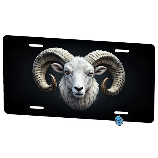 White Ram Head Metal Vanity Novelty Tag License Plate for Trucks Cars SUVs