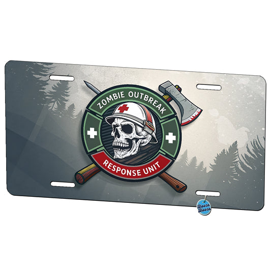 Zombie Outbreak Response Unit Skull Metal Vanity Novelty Tag License Plate for Trucks Cars SUVs