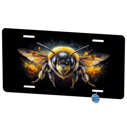Angry Bumblebee Watercolor Metal Vanity Novelty Tag License Plate for Trucks Cars SUVs