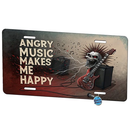 Angry Music Makes Me Happy Heavy Metal Rock and Roll Metal Vanity Novelty Tag License Plate for Trucks Cars SUVs
