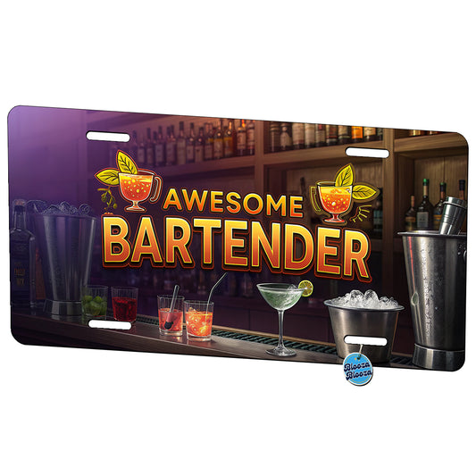 Awesome Bartender Inspirational Metal Vanity Novelty Tag License Plate for Trucks Cars SUVs
