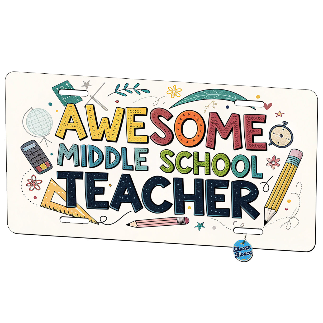 Awesome Middle School Teacher Inspirational Metal Vanity Novelty Tag License Plate for Trucks Cars SUVs