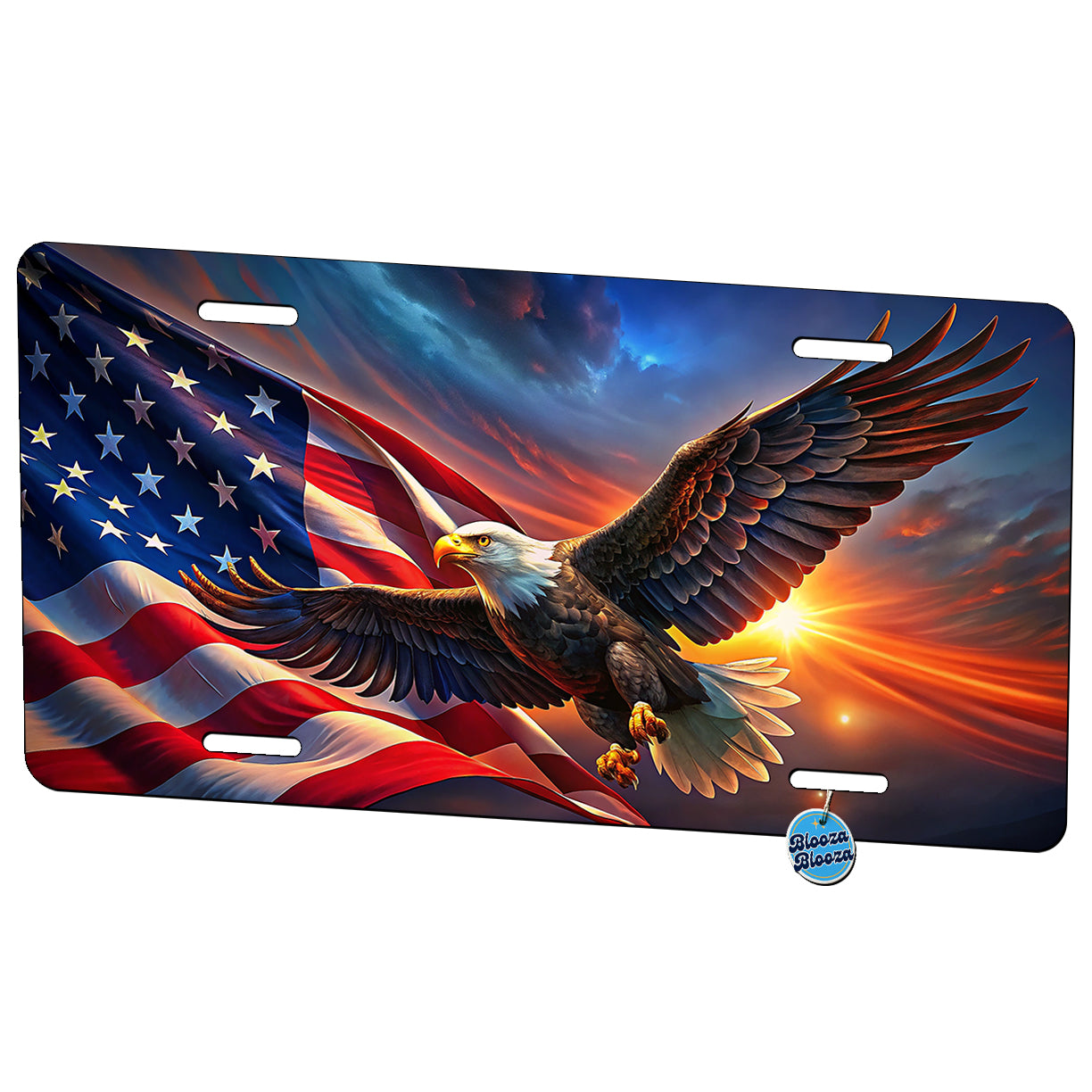 Awesome Patriotic American Flag and Flying Bald Eagle Metal Vanity Novelty Tag License Plate for Trucks Cars SUVs
