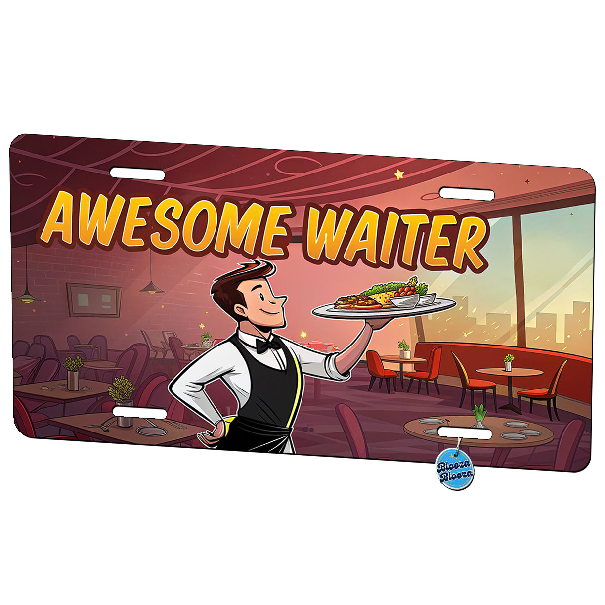 Awesome Waiter Inspirational Food Server Metal Vanity Novelty Tag License Plate for Trucks Cars SUVs