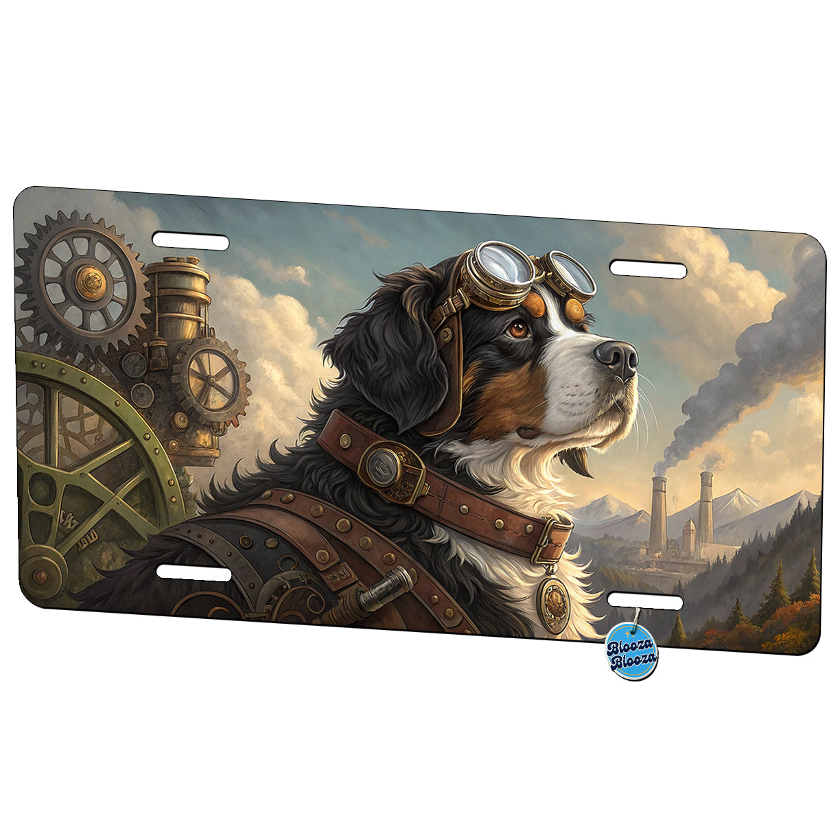 Bernese Mountain Dog Steampunk Metal Vanity Novelty Tag License Plate for Trucks Cars SUVs
