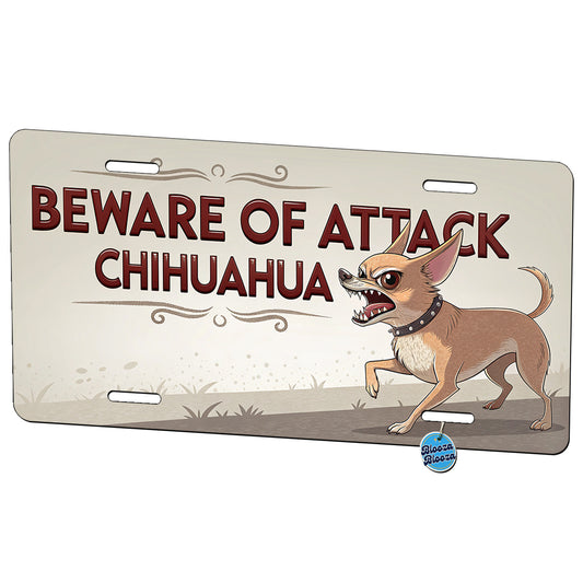 Beware Of Attack Chihuahua Dog Funny Metal Vanity Novelty Tag License Plate for Trucks Cars SUVs