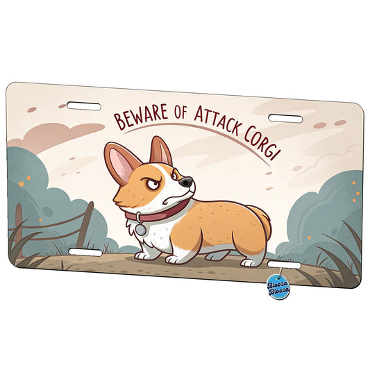 Beware Of Attack Corgi Dog Funny Metal Vanity Novelty Tag License Plate for Trucks Cars SUVs