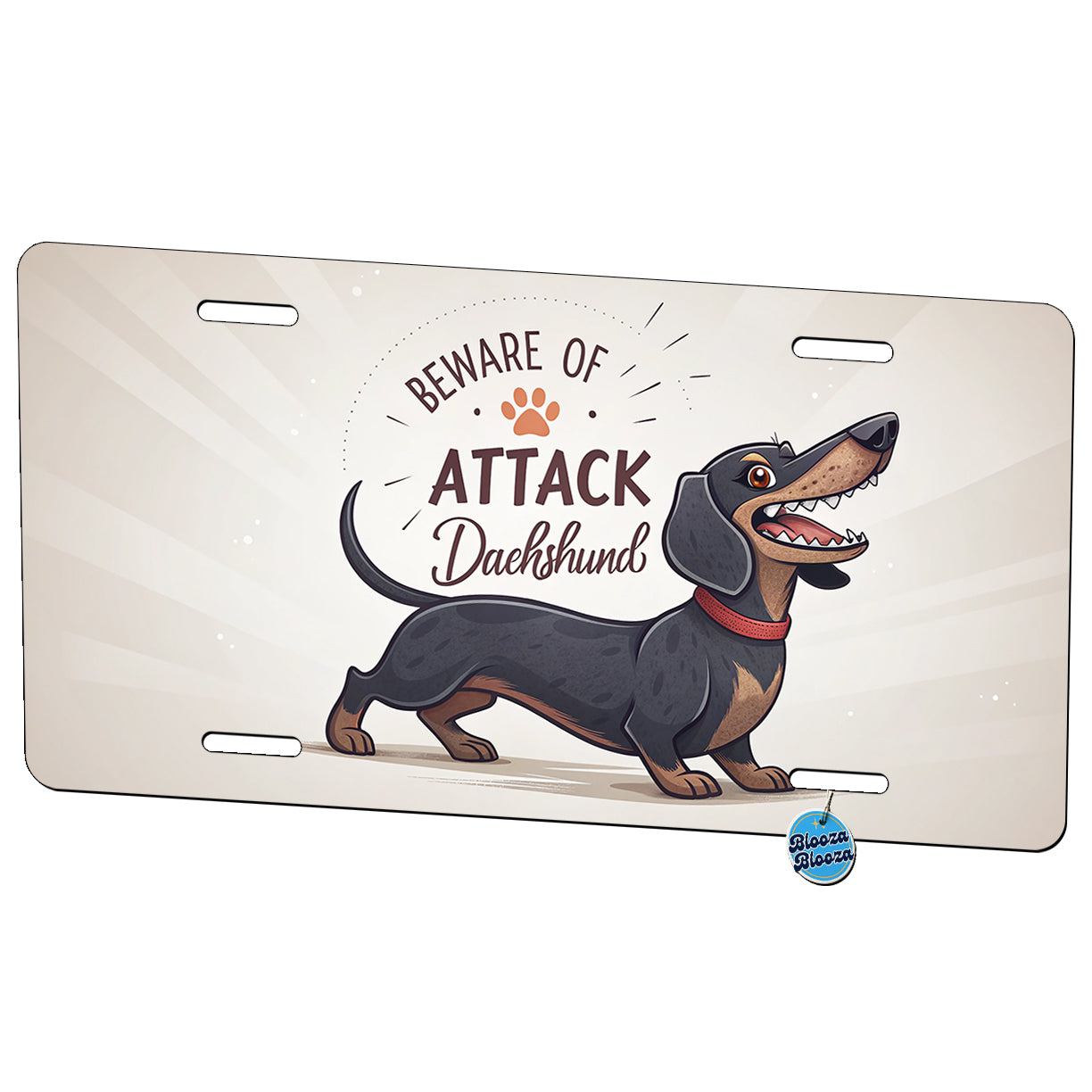 Beware Of Attack Dachshund Dog Funny Metal Vanity Novelty Tag License Plate for Trucks Cars SUVs
