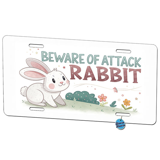 Beware Of Attack Rabbit Funny Metal Vanity Novelty Tag License Plate for Trucks Cars SUVs