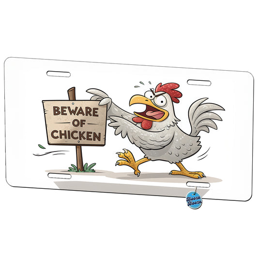 Beware Of Chicken Funny Metal Vanity Novelty Tag License Plate for Trucks Cars SUVs