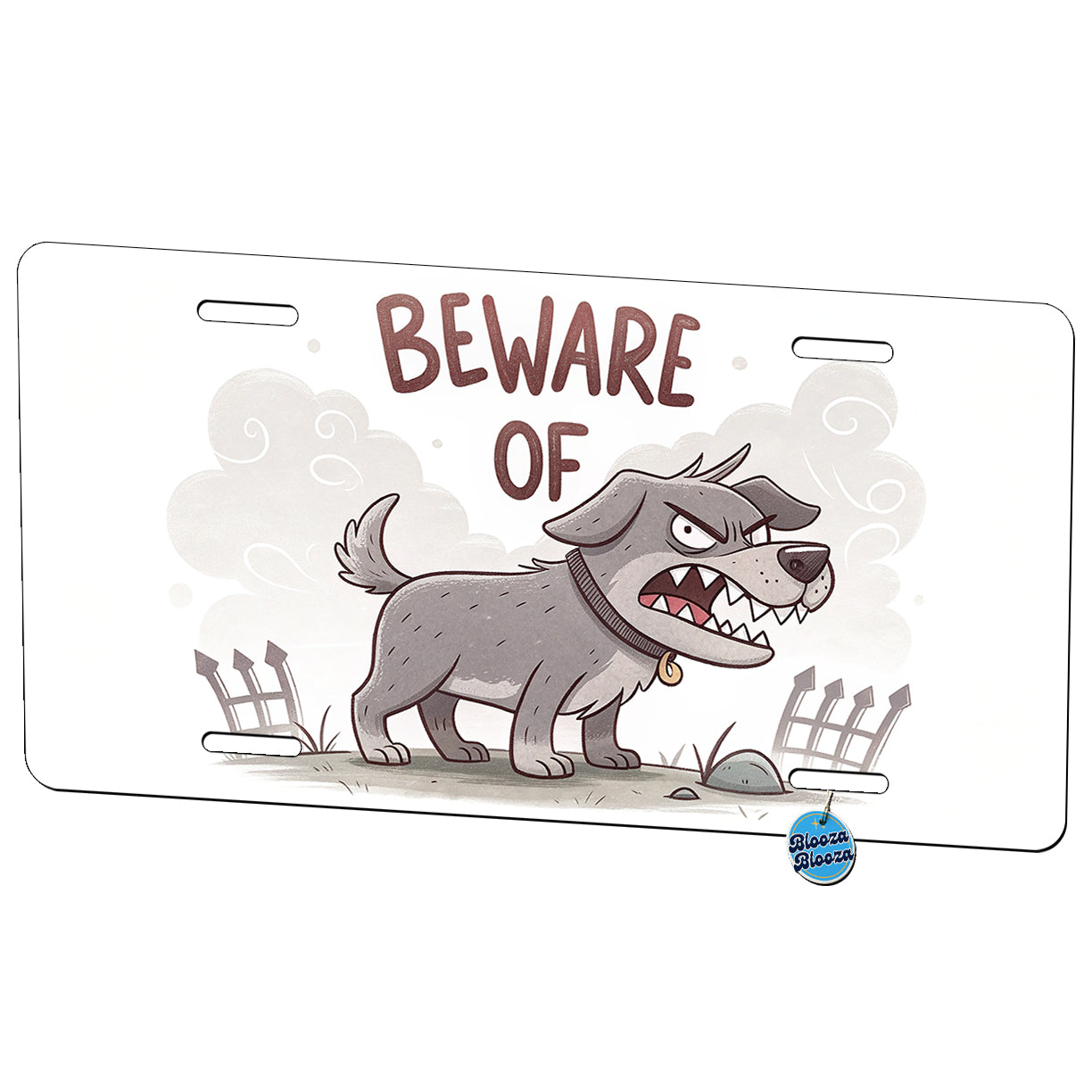 Beware Of Dog Funny Cartoon Metal Vanity Novelty Tag License Plate for Trucks Cars SUVs