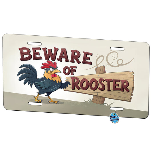 Beware Of Rooster Funny Metal Vanity Novelty Tag License Plate for Trucks Cars SUVs