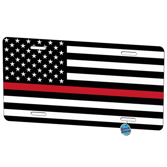 Black and White Thin Red Line Firefighter American Flag Metal Vanity Novelty Tag License Plate for Trucks Cars SUVs