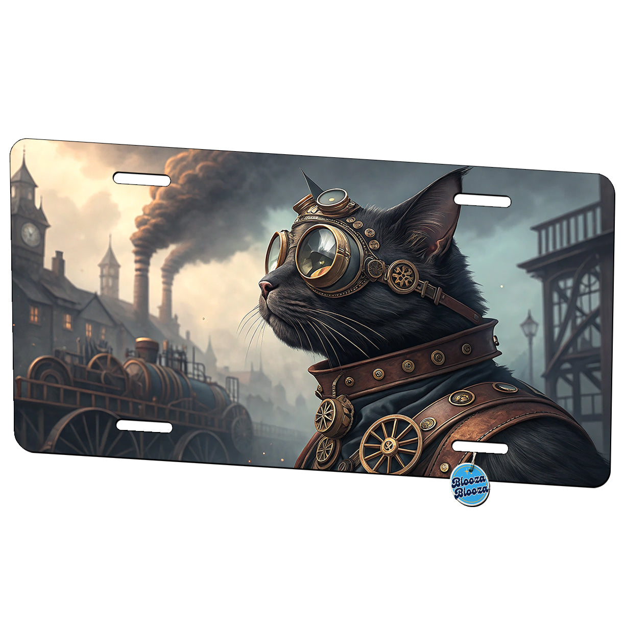 Black Cat Steampunk Metal Vanity Novelty Tag License Plate for Trucks Cars SUVs
