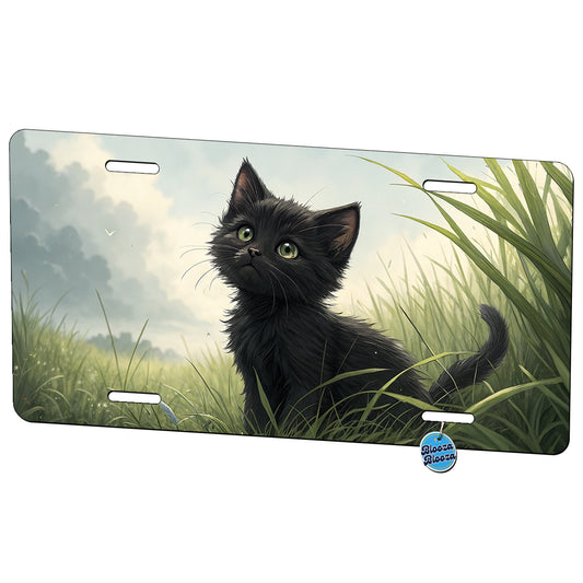 Black Kitten Cat in Field Metal Vanity Novelty Tag License Plate for Trucks Cars SUVs