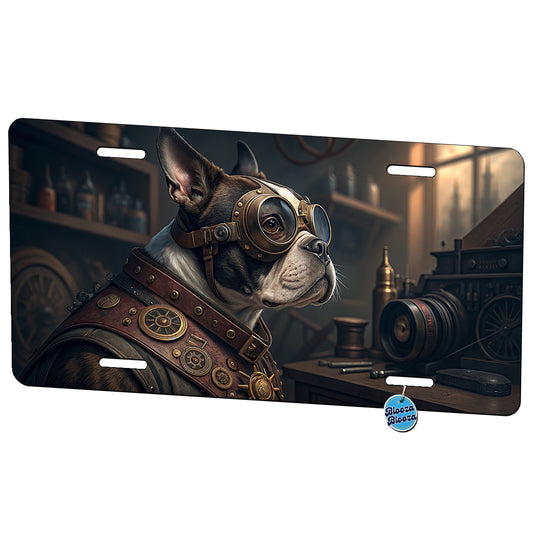 Boston Terrier Dog Steampunk Metal Vanity Novelty Tag License Plate for Trucks Cars SUVs
