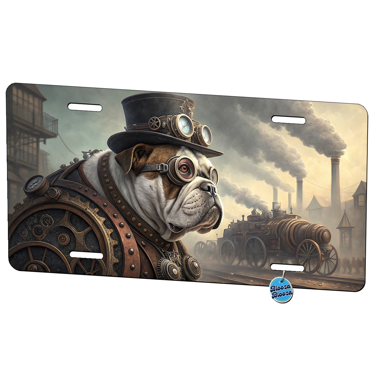 Bulldog Dog Steampunk Metal Vanity Novelty Tag License Plate for Trucks Cars SUVs