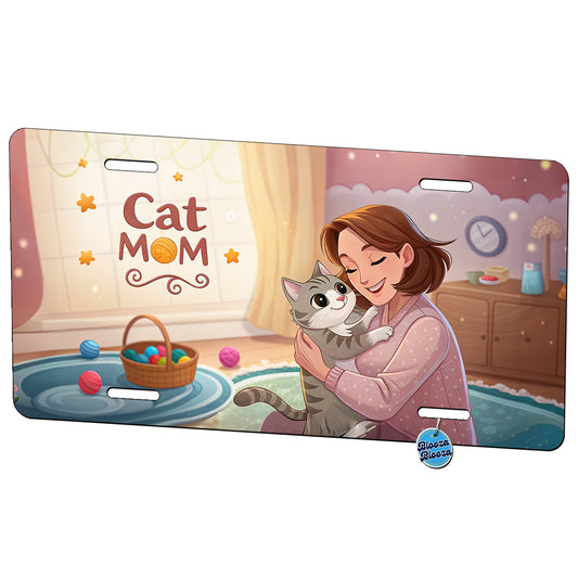 Cat Mom Cartoon Metal Vanity Novelty Tag License Plate for Trucks Cars SUVs