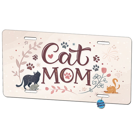 Cat Mom Floral Paw Prints Metal Vanity Novelty Tag License Plate for Trucks Cars SUVs
