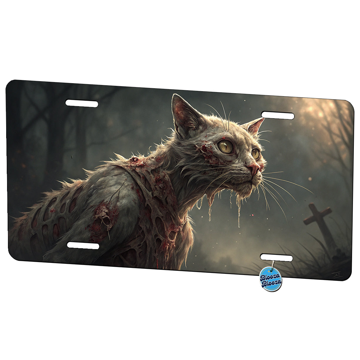 Cat Zombie Creepy Scary Halloween Metal Vanity Novelty Tag License Plate for Trucks Cars SUVs